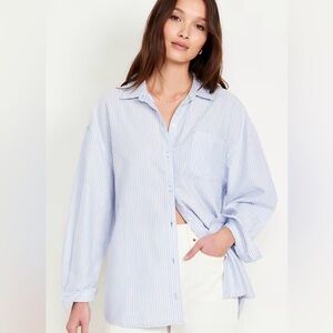 Abercrombie & Fitch Oversized Poplin Button Up Shirt in Classic Blue and White